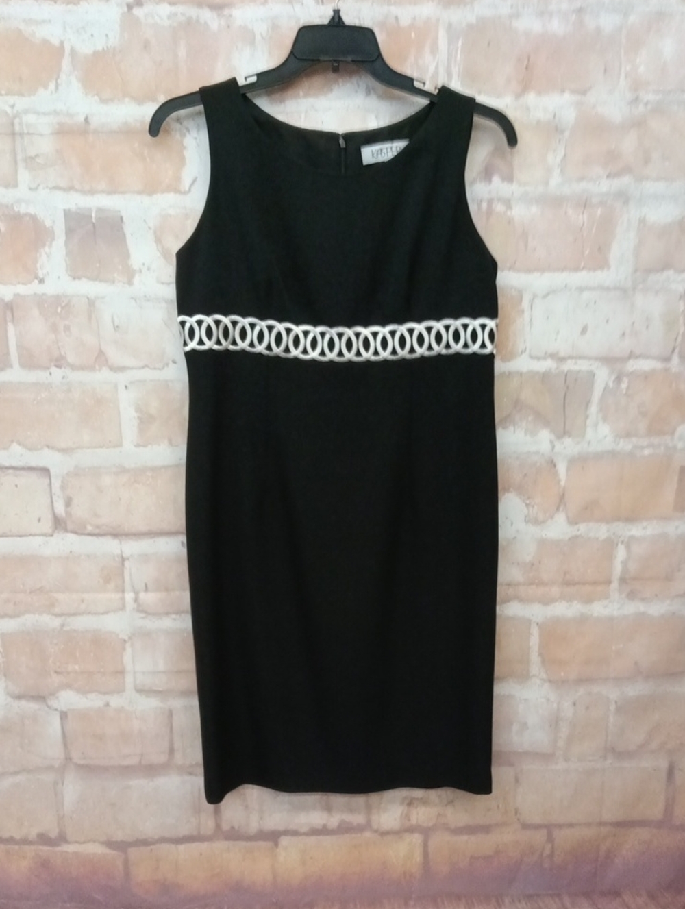Kasper Black Midi Sheath Dress with White Loop Accent